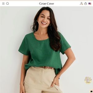 Grae Cove Ines Green Linen Top NWT